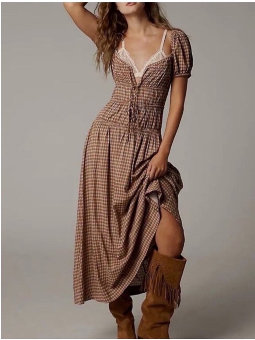 Reformation Rhett Midi Dress in Audrie Check - Picture 4 of 11
